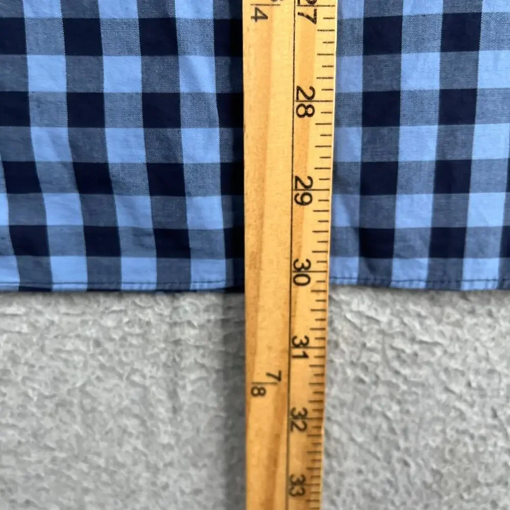 J Crew Flex Washed Slim Shirt Blue Navy Gingham Check Button Up Long Sleeve L